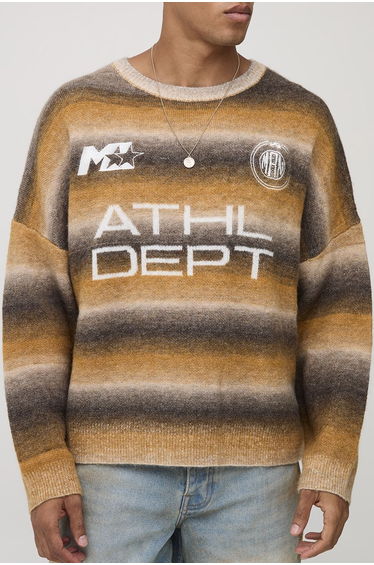 Oversized Boxy Fit Ombre Stripe ATHL Graphic Knitted Jumper