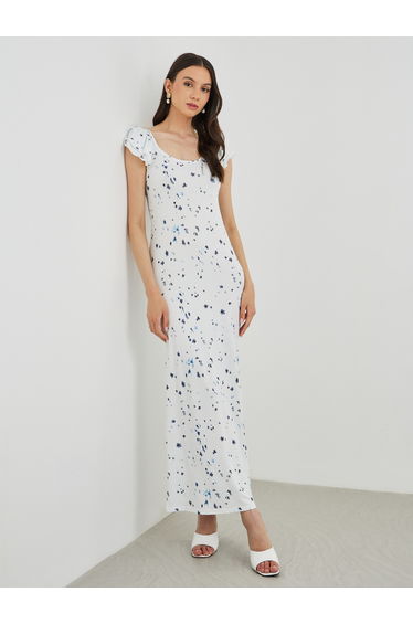 Floral Print Short Sleeve Knit Maxi Dress