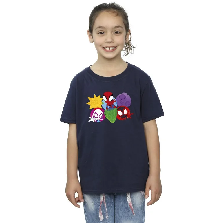 Marvel Girls Spidey And His Amazing Friends Faces Cotton T-Shirt - Navy Blue
