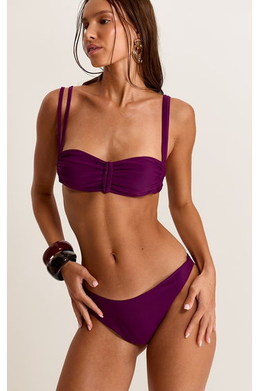 Plum Ruched Double Strap Bikini Top