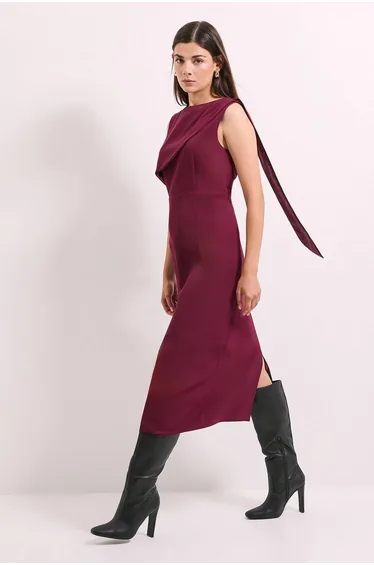 Double Crepe Caped Column Midi Dress