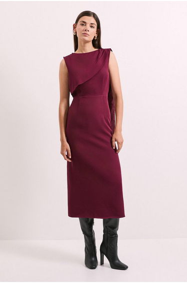 Double Crepe Caped Column Midi Dress