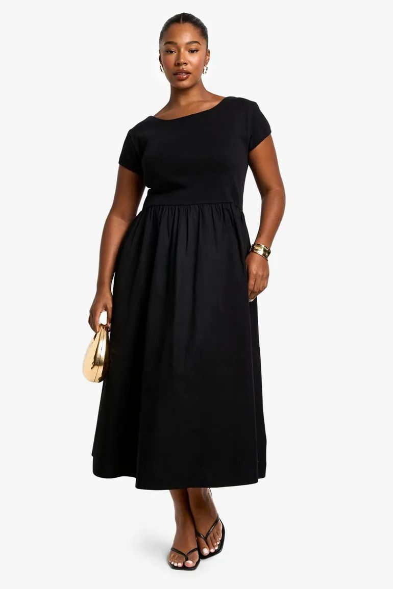 Plus Rib Cotton Poplin Short Sleeve Smock Dress Boohoo Black : Dresses :  VogaCloset Oman