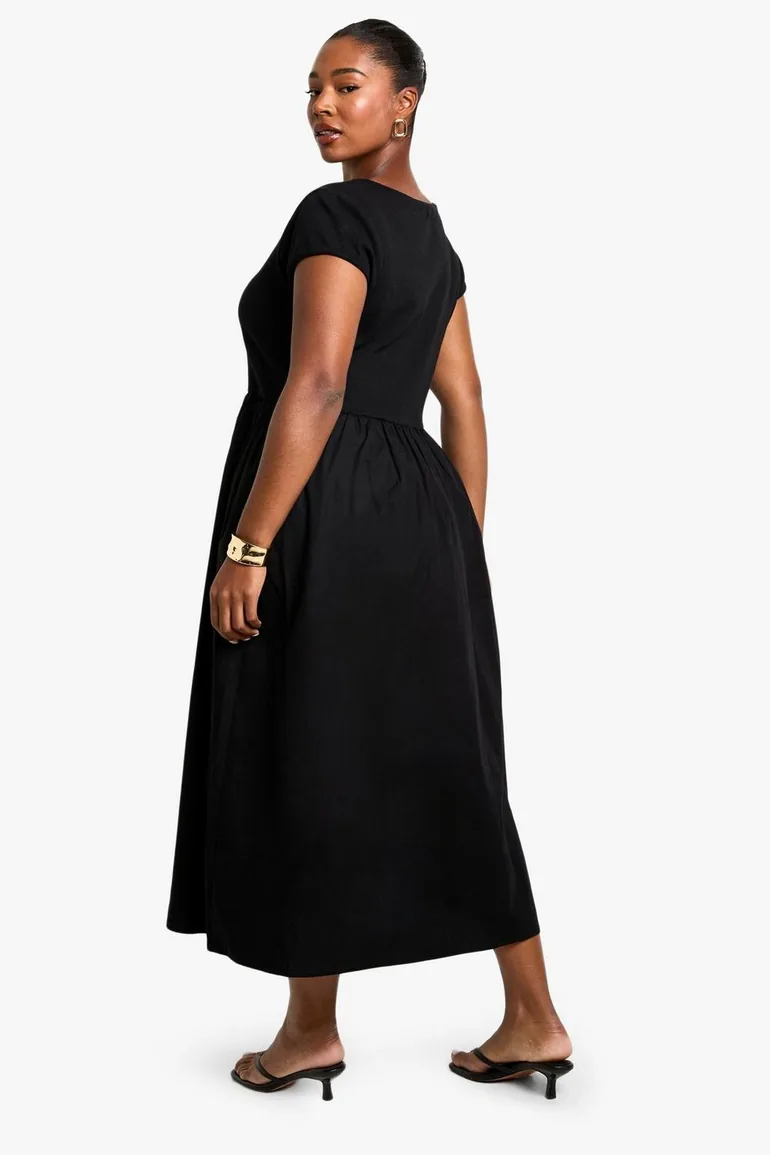 Plus Rib Cotton Poplin Short Sleeve Smock Dress Boohoo Black : Dresses :  VogaCloset Oman
