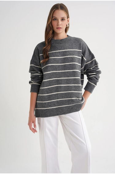 Mixray Striped Knit Pullover Sweater