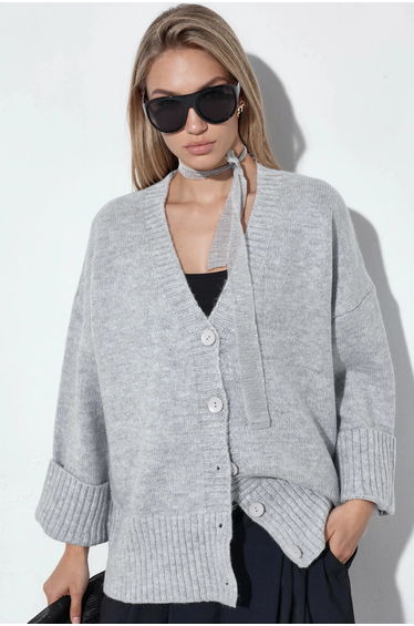 VIORNA Ribbed V-Neck Button Cardigan