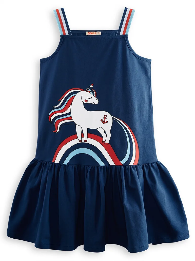 Sailor Unicorn Navy Blue Girl's Dress - 4