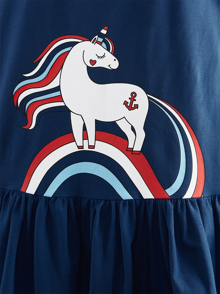Sailor Unicorn Navy Blue Girl's Dress - 1