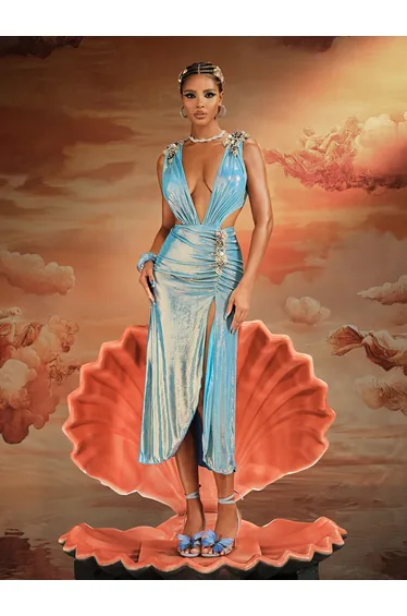 Korbin Cutout Ruched Split Sequin Skirt Set