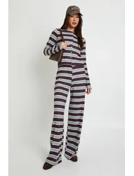 Tall Tonal Stripe Crinkle Cardigan & Wide Leg Trouser Set