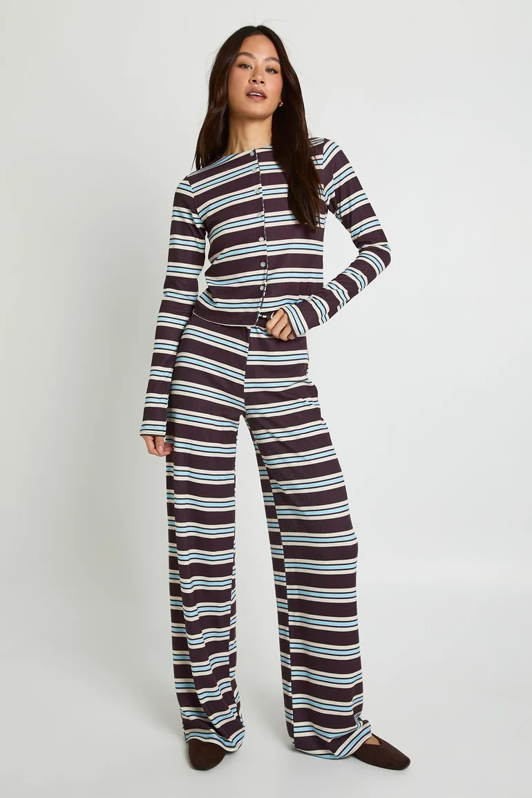 Tall Tonal Stripe Crinkle Cardigan & Wide Leg Trouser Set - 2