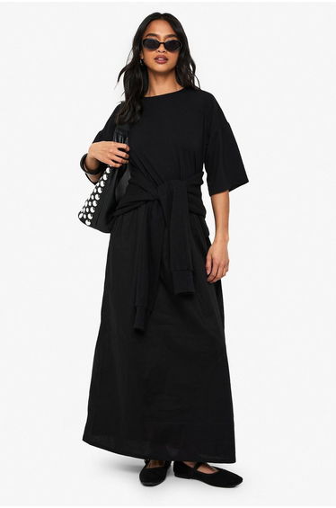 Petite Jersey Cotton Mix Smock Dress - black