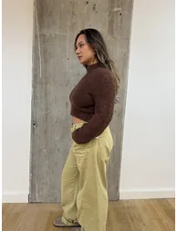كنزة قصيرة بياقة دائرية - بني - 1