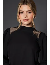 Lace Shoulder Long Sleeve Blouse - 2