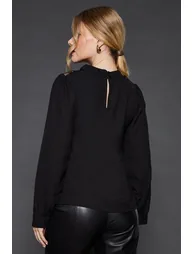 Lace Shoulder Long Sleeve Blouse - 3