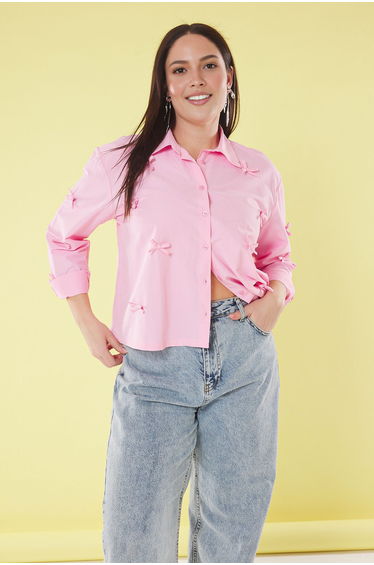 Pink Bowknot Plus Size Shirt