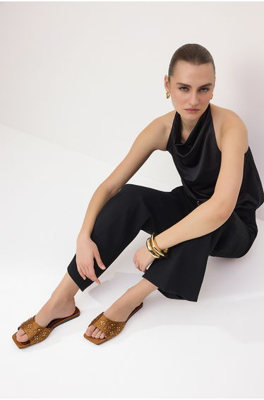 Brown Stone Satin Stylish Women's Slippers