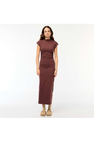 Long Dress with Ruching BROWN