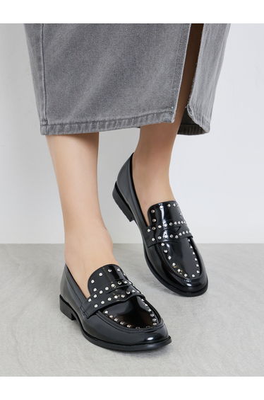 Black Studded Loafers