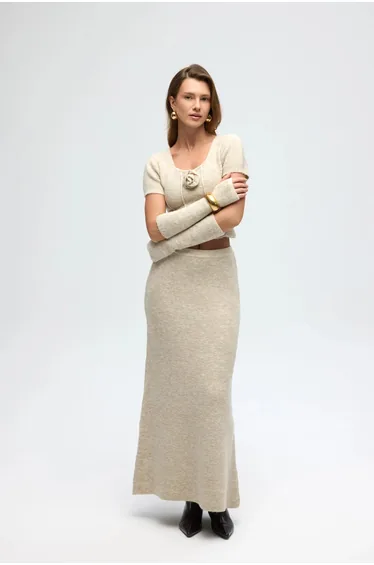 MAI Ribbed Knit Two-Piece Set with High-Waist Skirt