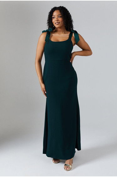 Tie Shoulder Contrast Satin And Crepe Maxi Dress