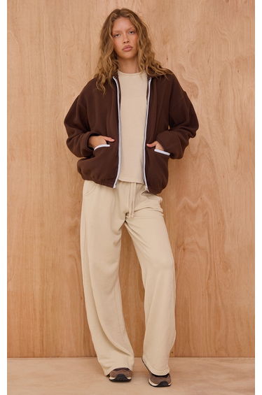 Espresso Contrast Binding Zip Up Fleece
