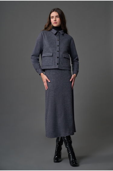 Mizalle Wool Felt Textured Flap Pocket Shirt Jacket