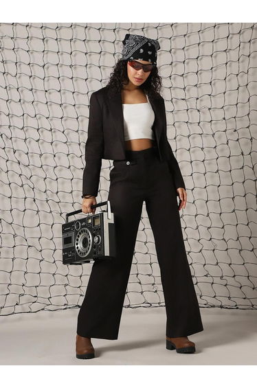 Solid High Rise Trousers with Belt Loops