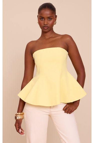 Butter Yellow Woven Structured Peplum Bandeau Top