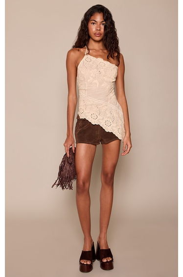 Lemon Broderie Cotton Asymmetric Strappy Top