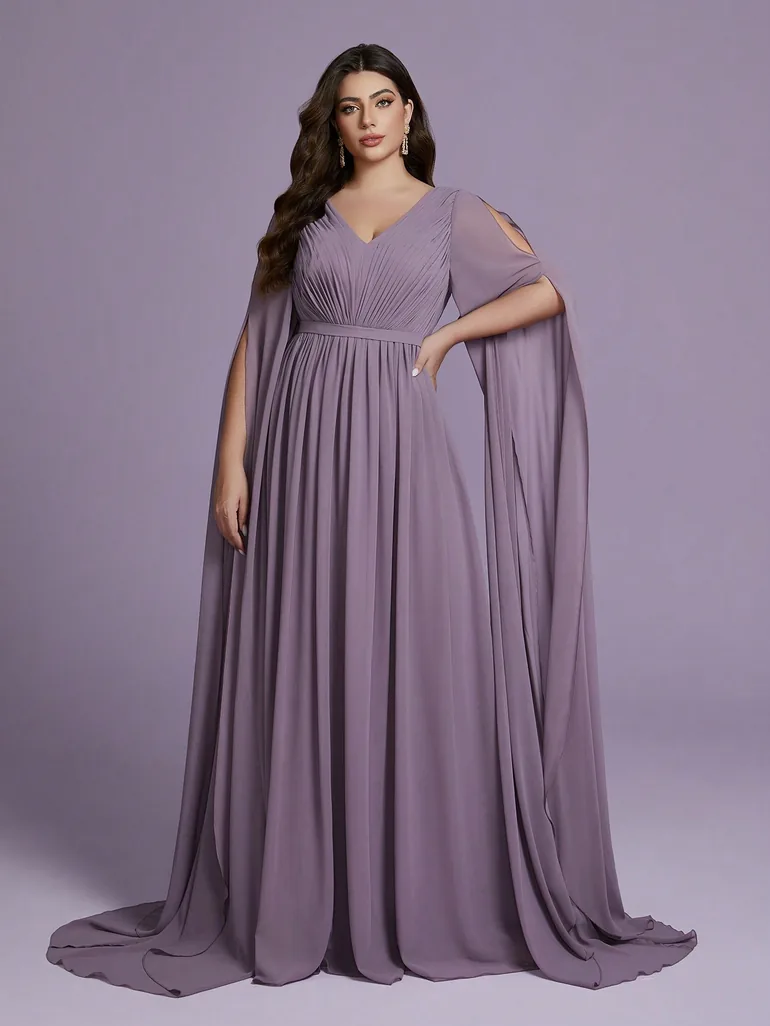 Leely Plus Women's Elegant V Neck Extra-Long Sleeve Party Dresses - 4