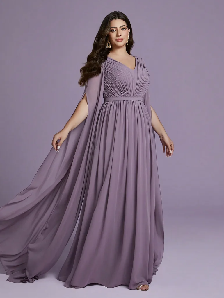 Leely Plus Women's Elegant V Neck Extra-Long Sleeve Party Dresses - 5