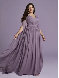 Leely Plus Women's Elegant V Neck Extra-Long Sleeve Party Dresses - 5