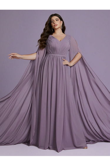 Leely Plus Women's Elegant V Neck Extra-Long Sleeve Party Dresses