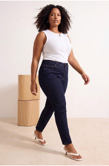 Dark Blue High Waist Extra Stretchy Push up Slit Ankle Length Skinny Jeans