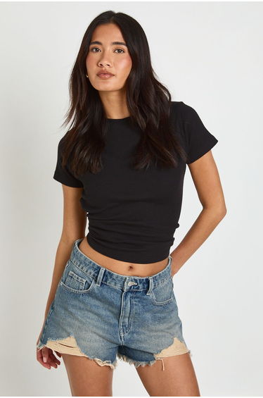 High Waist Ripped Mom Shorts - vintage wash