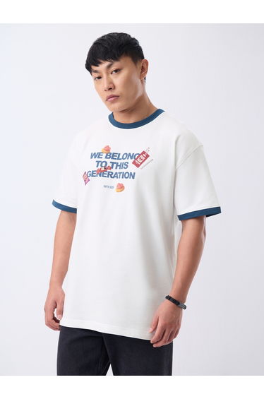 Men White Oversized Printed T-Shirt