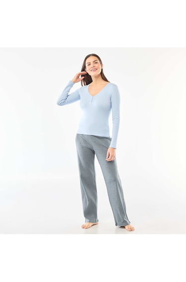 Pointelle Knit Pajama T-Shirt BLUE