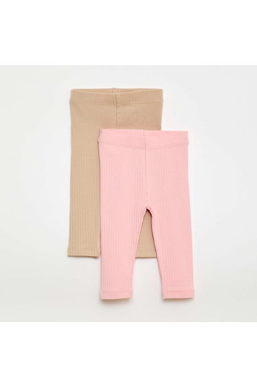 Pack of 2 Ribbed Leggings BEIGE
