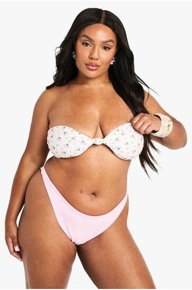 Plus Swimwear Essentials Thong Bikini Bottoms - pink