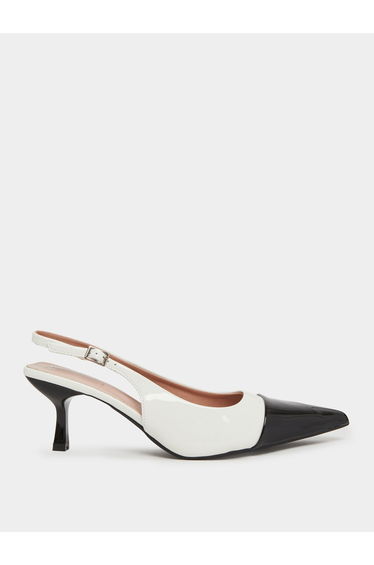 White Slingback Kitten Heels Mules