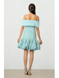 فستان فيمي9 أزرق قصير بقصة ميرمايد بلا أكتاف - 4