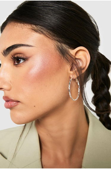 Silver Embellished Large Hoop Earrings