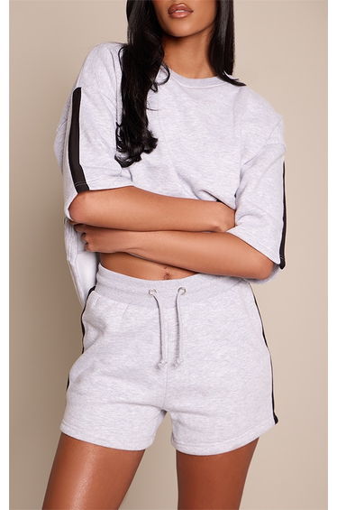 Tall Grey Side Stripe Fitted Sweat Shorts