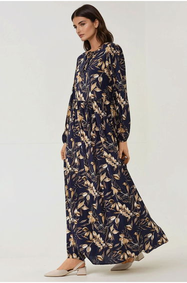 Floral Print Long Sleeve Viscose Maxi Dress