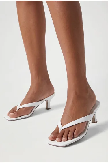 Toe Post Square Toe Heeled Mules - white