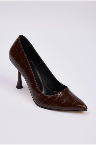 Light Brown Crocodile Patterned Pointed Toe Women's Classic Thin Heel Stiletto