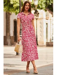 Pink Abstract Print Twist Detail Midi Jersey Dress - 4