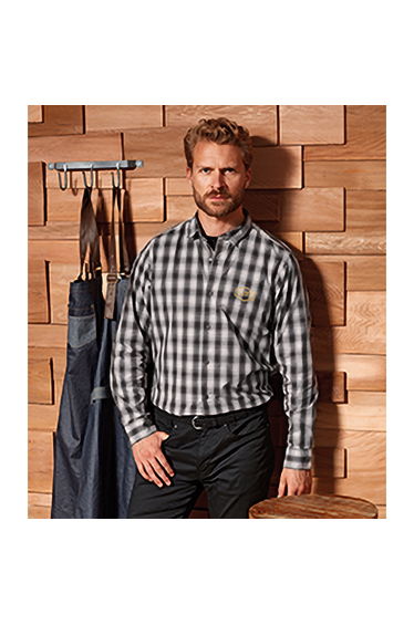 Premier Mens Mulligan Check Long Sleeve Shirt - Steel/Black