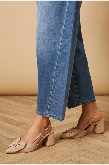 Dorinda Faux Suede Bow Slingback Block Heeled Shoes